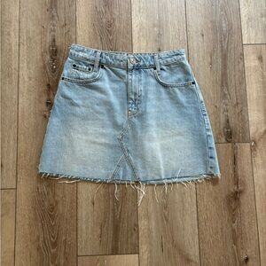 Urban Outfitters BDG light wash frayed hem denim A-line mini skirt